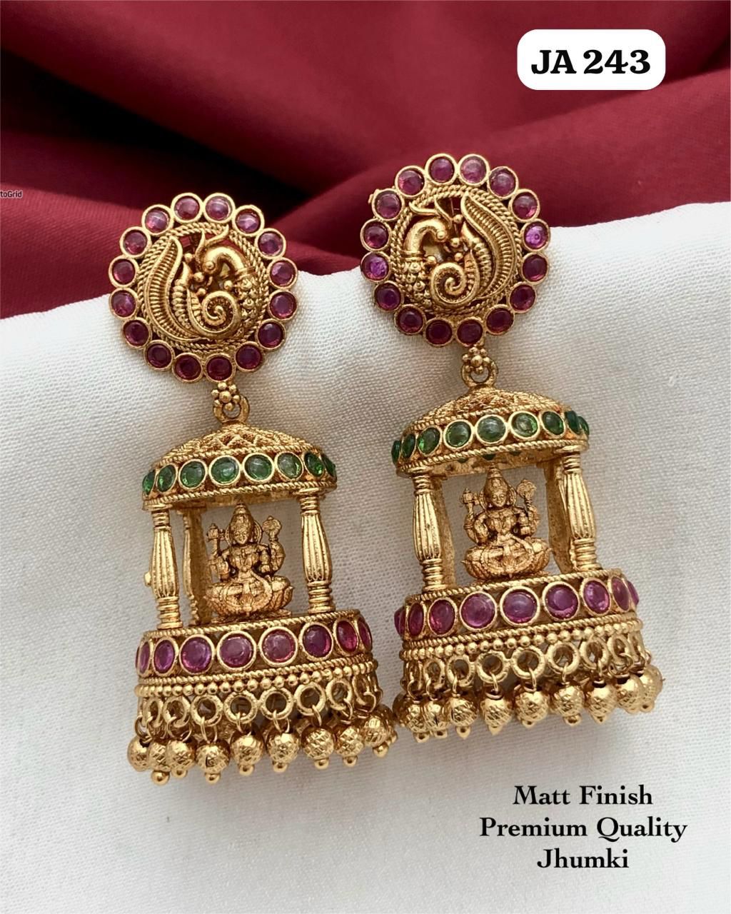 Beautiful Jumka with Peacock and God Lakshmi Design