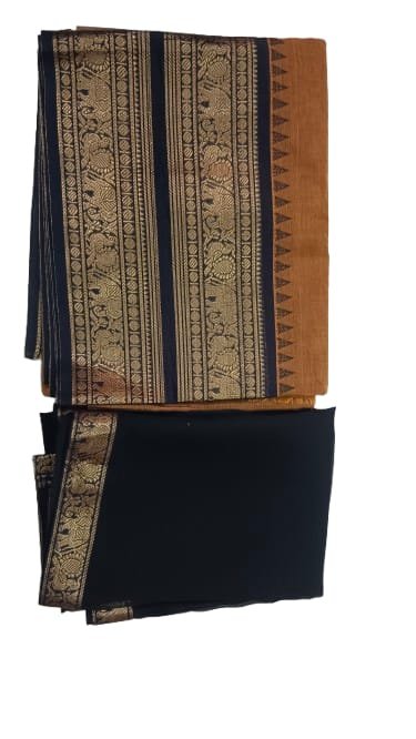 Mustard-Navy Blue-half-saree-chettinad-cotton1