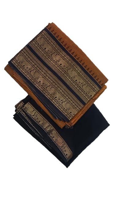 Mustard-Navy Blue-half-saree-chettinad-cotton3